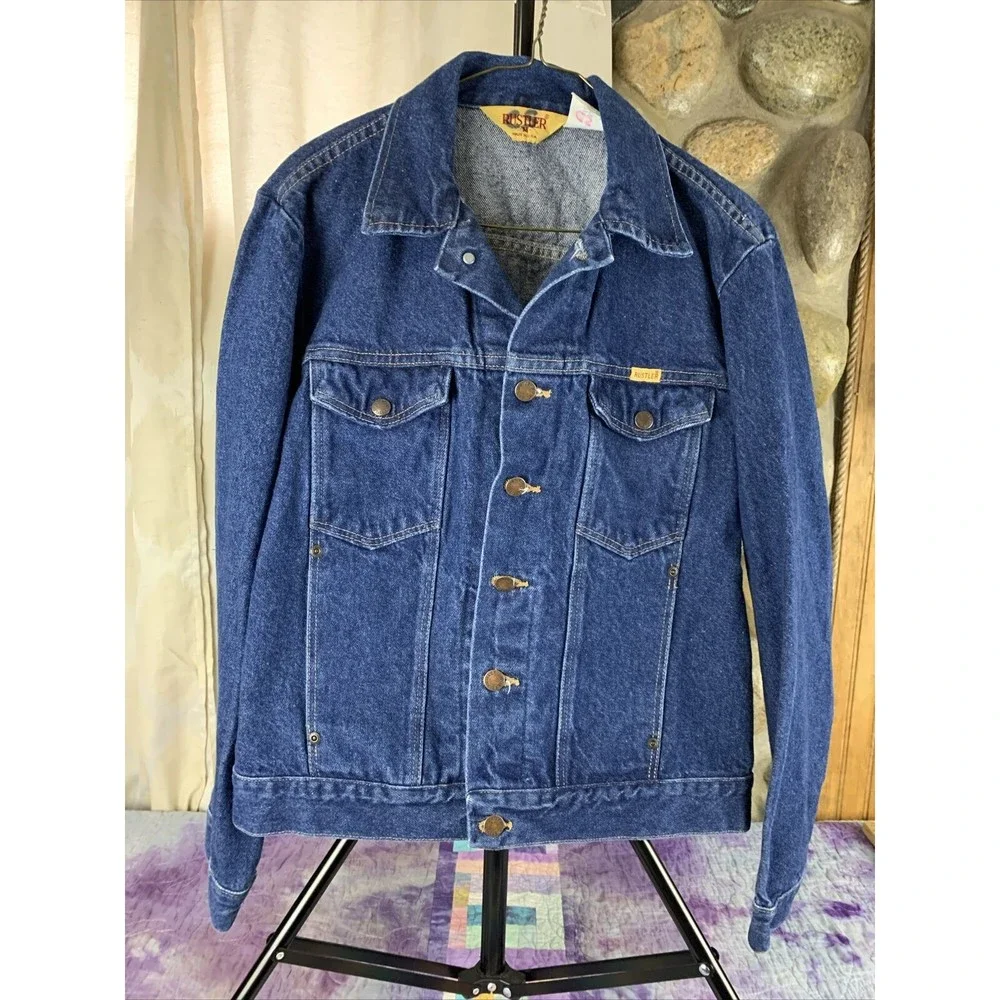 VTG Rustler Denim Jean Jacket Size Youth Kid’s Medium Button Down Made in USA